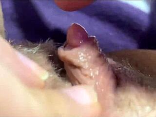 close-up view of big clit during orgasm