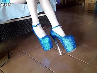 Ankle Boots And Blue Very High Heels