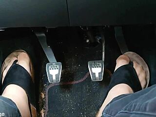 Nylon-clad feet with toe separators tease seductively in the car