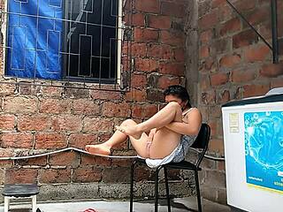 I record my neighbor fingering her pussy - she catches me