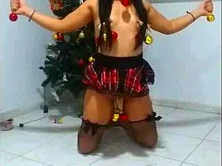 on christmas, this slave gets tied up and choked by her master, gagging and humiliated all night