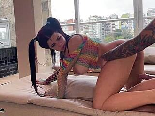 submissive slut with big tits is humiliated with milk. she gets creampie after hard fuck