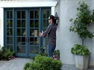 A knock at the door led to hot sex with a brunette MILF's big fake tits