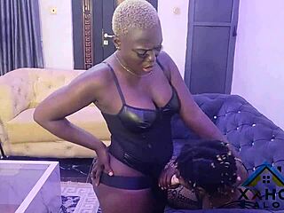 I watched this thick ebony babe fuck her girlfriend with a strapon for the first time, then share with her boyfriend in a wild group session.