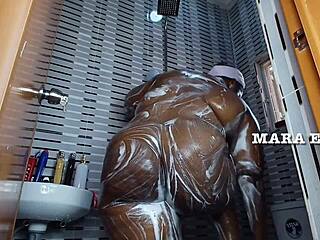 ebony nigerian couple in the shower does standing doggystyle fucking with big black cock and juicy pussy