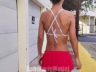 Hairy Babe Plays With Fluffy Buttplug In Public