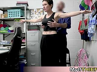 short haired milf shoplifter caught and gets her pussy destroyed on cctv