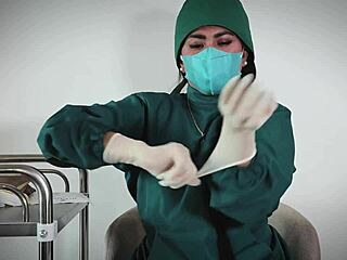 In the hospital, a nurse with latex gloves checks a patient, exploring her fetish.