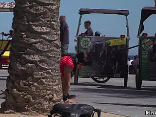 Curvy petite European babe explores the streets with subtle flashes