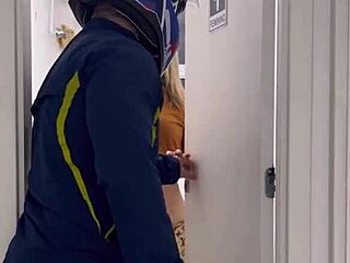 motoboy bursts into women's bathroom and fucks the peeing woman until she cums hard on his dick begging for more pussy