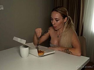 Blonde gets face in cake and fucked hard