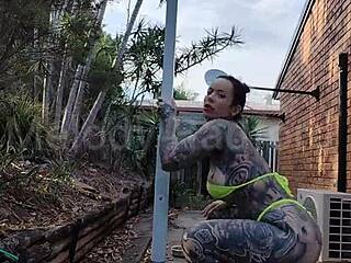 Melody radford twerks in micro bikini and pole dances outdoors