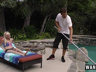 Does this skinny blonde teen ride a big pole?