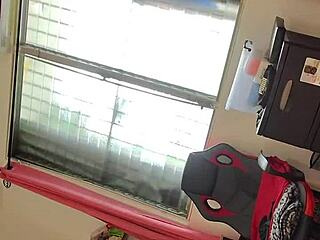 Pov stepson catches stepmom masturbating, fucks her, cums on ass.