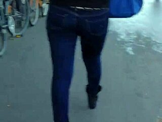 candid hidden footage of blue jeans walking