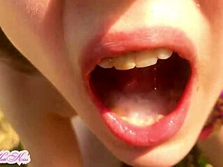 blowjob to a guy outdoors with cum in mouth