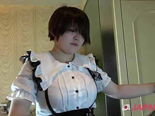 short-hair japanese teen chases intense orgasm and creampie