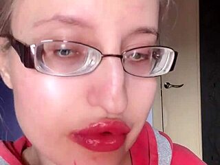 ASMR eating banana pink lipstick - lip fetish food fetish lipstick eyeglasses 😋