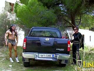 Blonde MILF Seduced by Muscular Dude in Woods