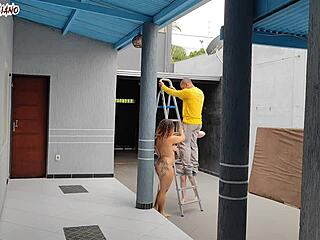 Patroas receive naked visitor in garage