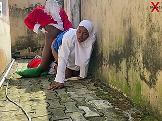 Africa santa is caught fucking his naïve neighbors daughter at the backyard beside the window full video on red