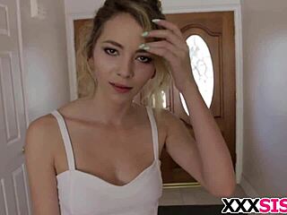 Stepbrother fucks cute stepsister angel small with big cock in hardcore action.