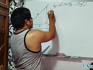 The Japanese teacher guides her nerdy student through a bedroom lesson on sexual tangents and cotangents.