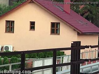 y cute girl bangs two guys in public street orgy