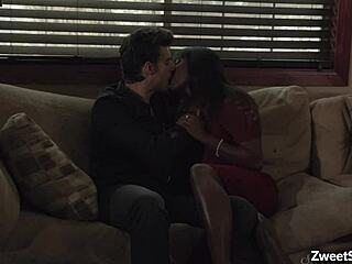 Ebony babe Ana Foxxx rides huge white cock wildly