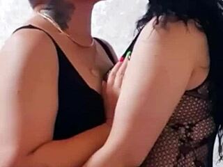 Stepmom teaches her stepdaughter to fuck lesbian sex