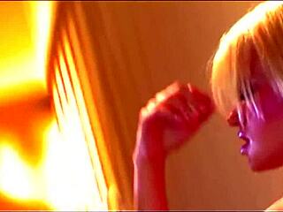 classic lesbian babes in high heels kissing and sucking a glass sex toy together