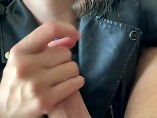 Quick sex with hot teen 18+ in leather jacket - pov vertical sex