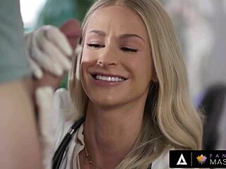 Stunning Dr. Emma Hix helps patient finish after catching him masturbating