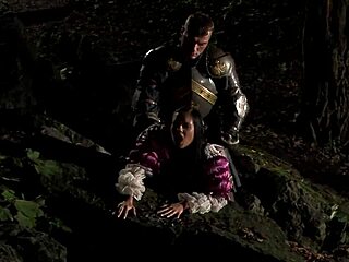 Knight fucks hot brunette outdoors in doggy and cowgirl