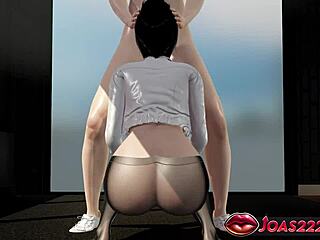 mia in pantyhose 3d hentai: sitting handjob contrasts with squatting blowjob and sloppy cum finish