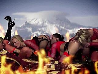 In their stockings and latex boots, the blonde and brunette MILFs engage in a lesbian foursome with fingering and rimming.