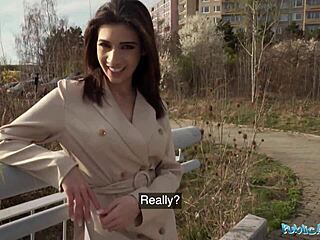 public agent picks up sexy brunette, she shows tits and ass, sucks and fucks