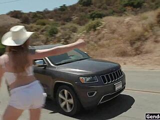 i hitchhiked with my shemale dick out, big tits bouncing