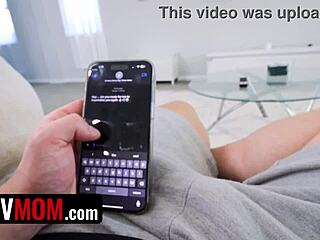 stepmother is lying in bed with a night mask when stepson comes in and starts rubbing her boobs