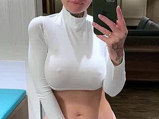 Bald girl with big tits dances and masturbates passionately