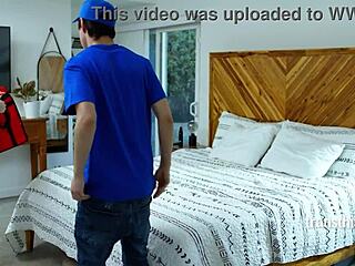 Frustrated Trans MILF Fucks Delivery Guy As Stepdaughter Watches