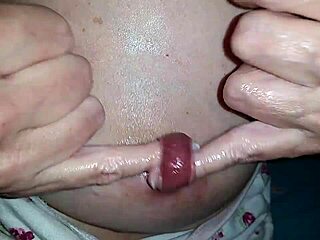 nippleringlover milf stretches pierced nipples with extreme fingering