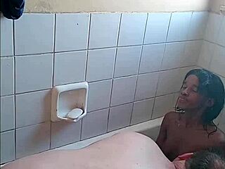 Grandpa daddy receives intense blowjob in bathroom sex session