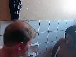 Grandpa daddy receives intense blowjob in bathroom sex session