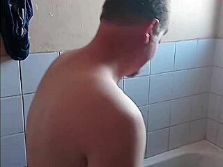 Grandpa daddy receives intense blowjob in bathroom sex session