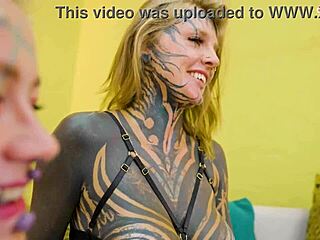 Split tongue tattooed lesbians engage in toy play anal and ass to mouth adventures