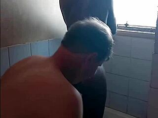 Grandpa daddy receives intense blowjob in bathroom sex session