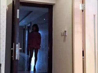 Asian ladyboy strokes her hard cock teasing a woman before explosive cum reveal