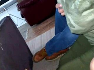 sexy latina wife teases with big tits foreplay on sofa before cuckold action starts