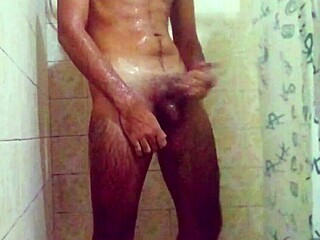 Skinny Brazilian Takes TWO CUMSHOTS Bathing Cum Dripping Hand